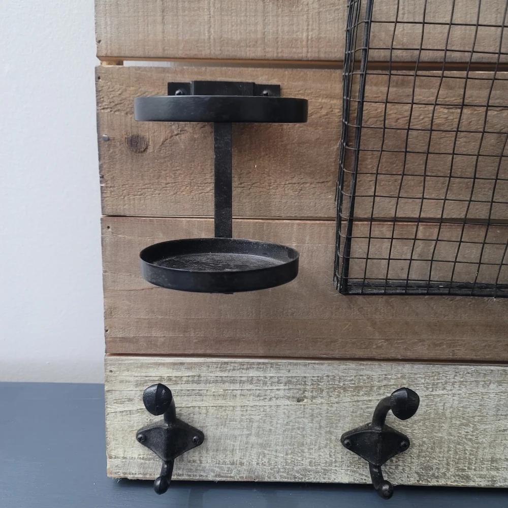 Rustic Wooden Wall Organizer with Black Accents - Picture 3 of 4